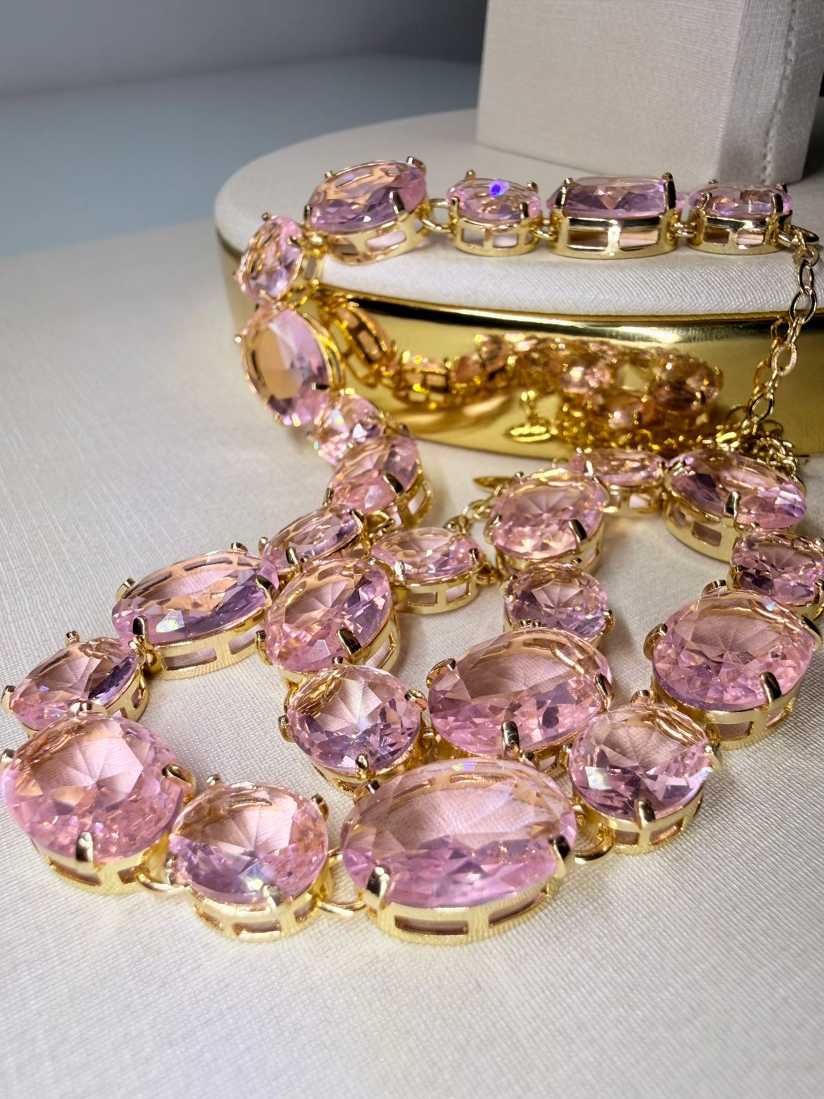 Riviera Cristal Intercalada Rosa - Revestida em Banho de 18K - Imagem 3