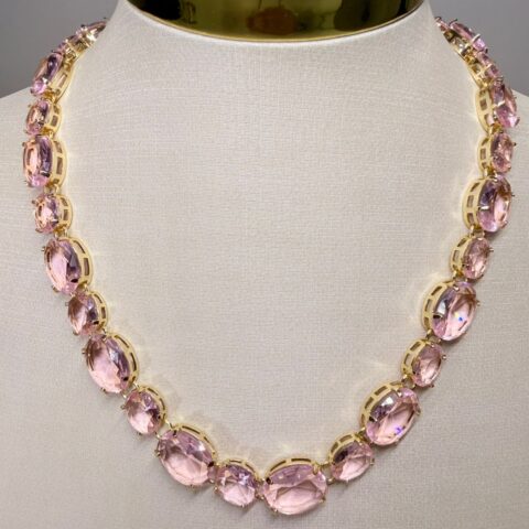 Riviera Cristal Intercalada Rosa - Revestida em Banho de 18K