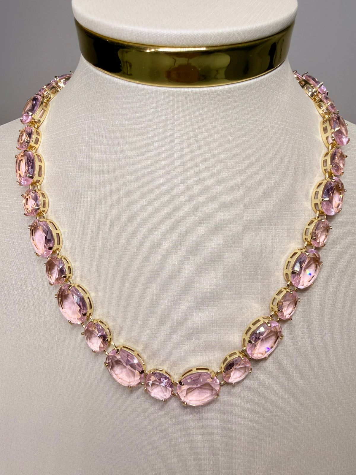 Riviera Cristal Intercalada Rosa - Revestida em Banho de 18K