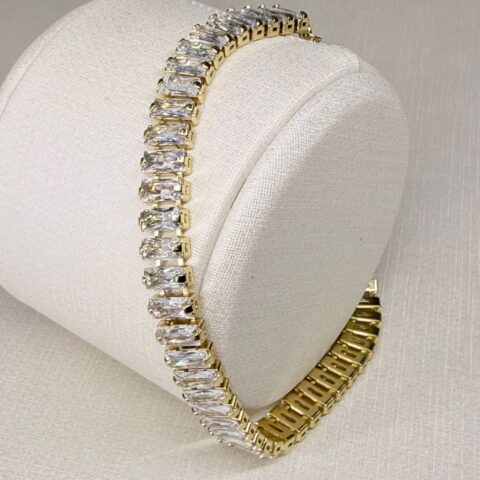Pulseira Baguete Cristal Dourado